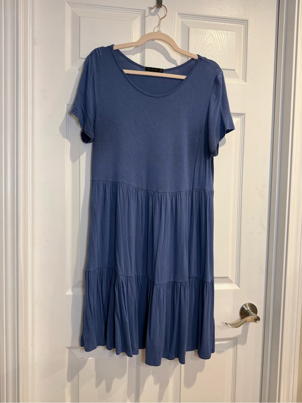 Casual Blue Tiered Short-Sleeve Women’s Dress